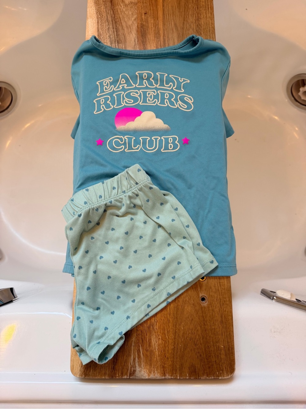 Cat & Jack Kids 'Early Risers Club' Blue Pajama Set girls 6/7